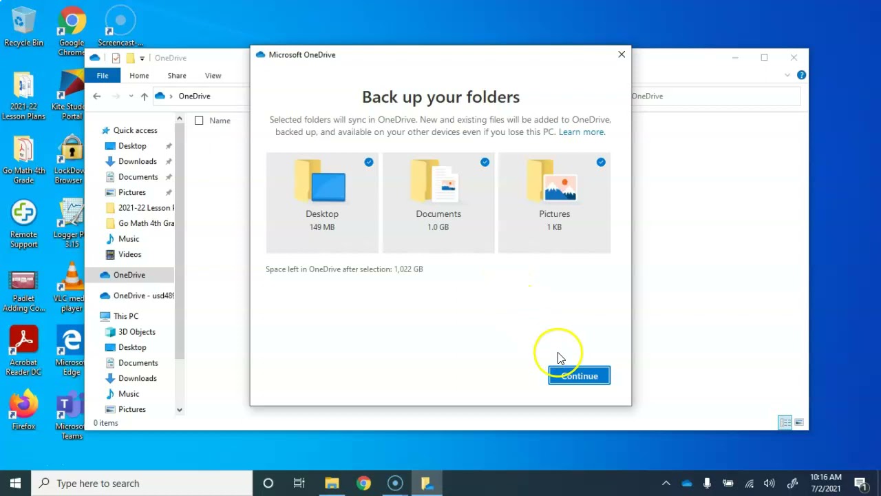 OneDrive: Auto-backup of Desktop etc.