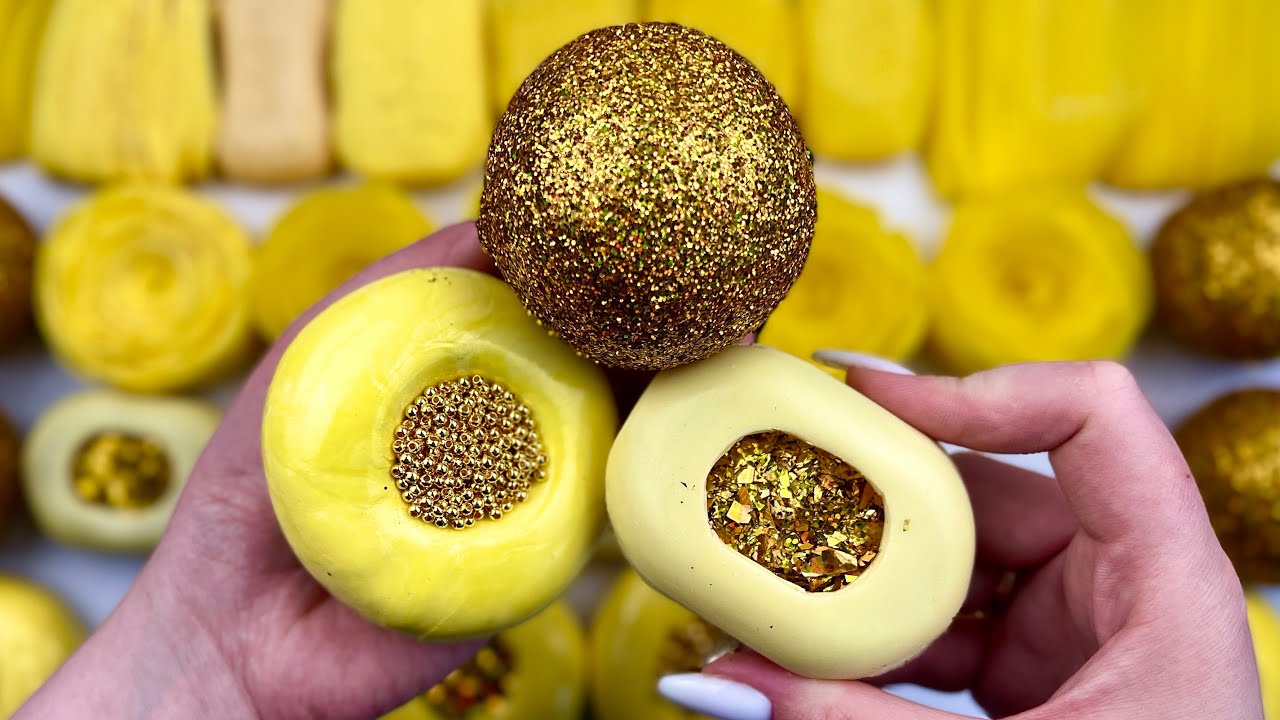 ASMR Clay cracking light plasticine 💛✨ Crushing soap boxes with glitter ✨ Cutting soap cubes 💛