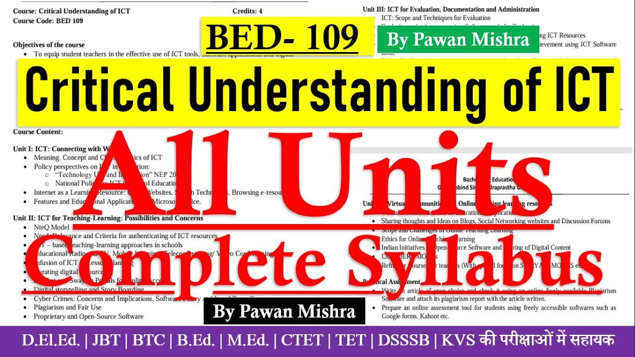 Critical Understanding of ICT | BED 109 | Complete Syllabus | B.Ed. Semester 1 | By Pawan Mishra