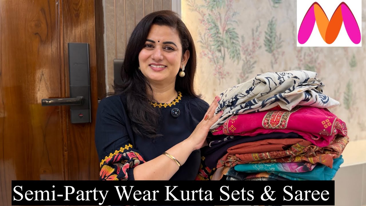 Myntra Kurta Set Haul, Embroidered Kurta Pant Set With Dupatta, Cotton Kurta Palazzo, Banarasi Saree