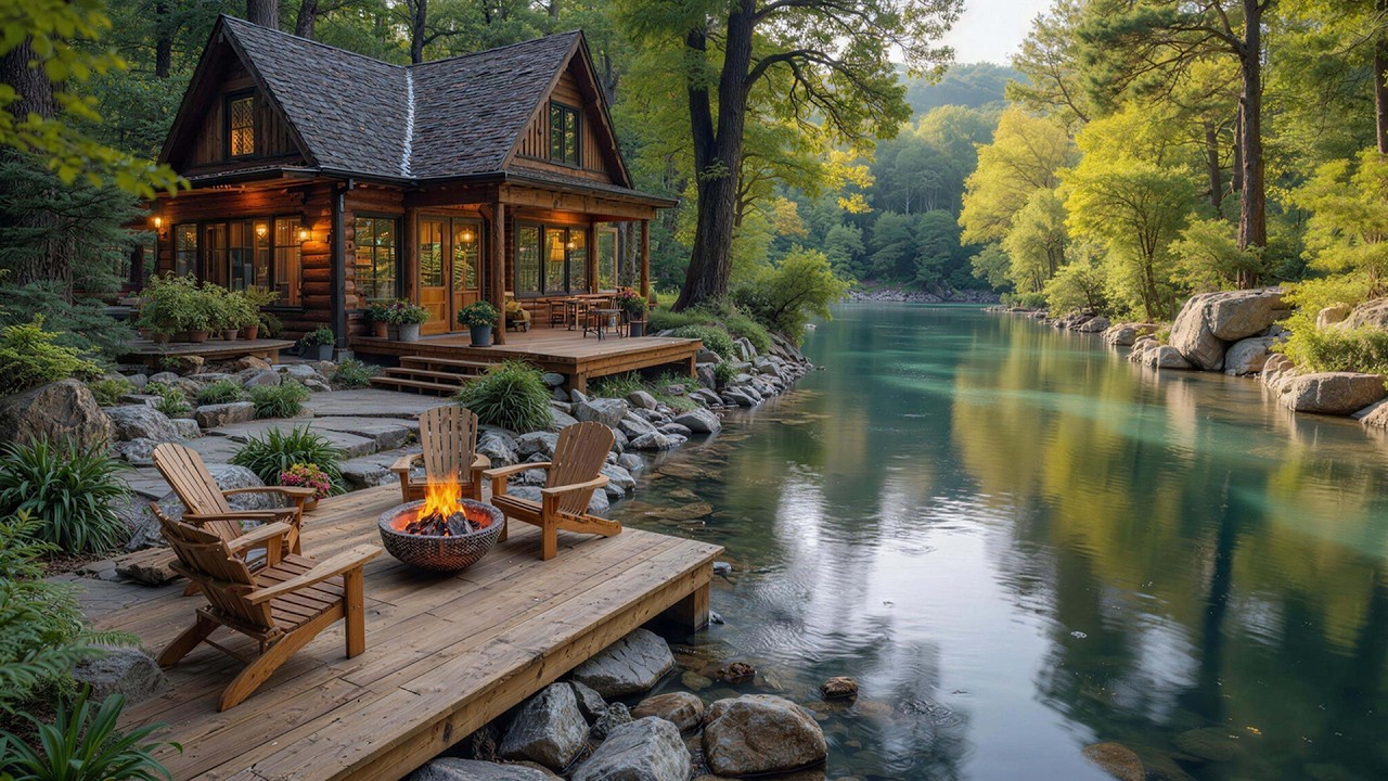 Spring Piano Music River Porch Scene 🌿 Peaceful Campfire & Piano Music Quietly Calms Your Mind