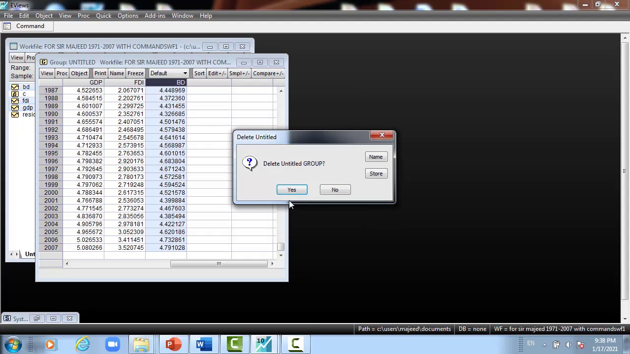 (EViews 10) Johansen Test of co-integration Model 1