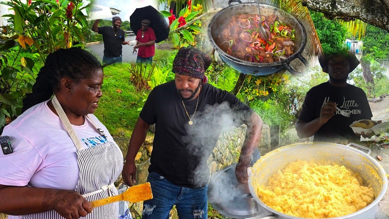 1st time feeding the elderly after the strom | Tun carmel with brown stew chicken real Jamaican ting