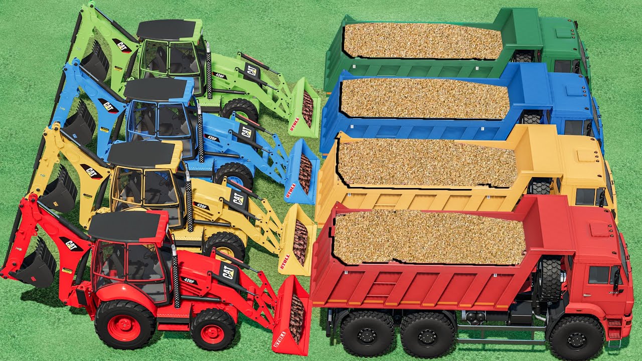 EXCAVATOR With COLORS - SAND Work with TRUCKS - Farming Simulator 22