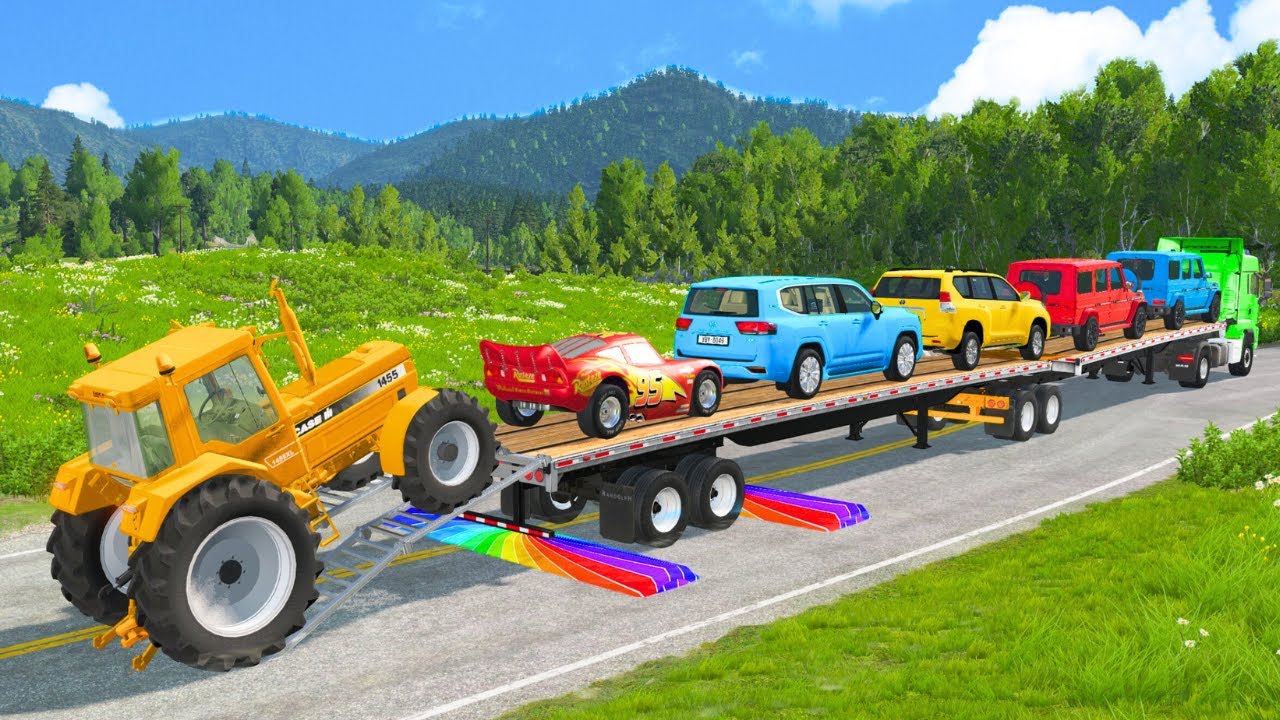 Flatbed Truck Mcqueen | Transportation with Truck - Pothole vs Car #5 - BeamNG.Drive
