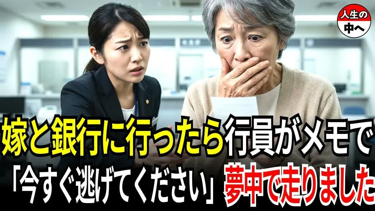 銀行でお金を下ろそうとしたら行員がガタガタ震えながらメモで「おばあさん、今すぐ逃げて」必死で逃げました