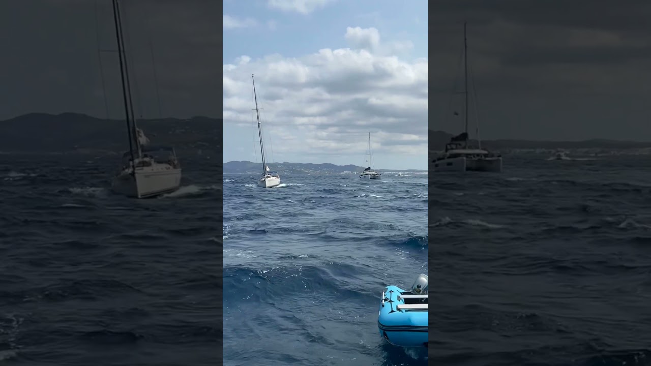 Luxury motor yacht, sail boat and jet skis 