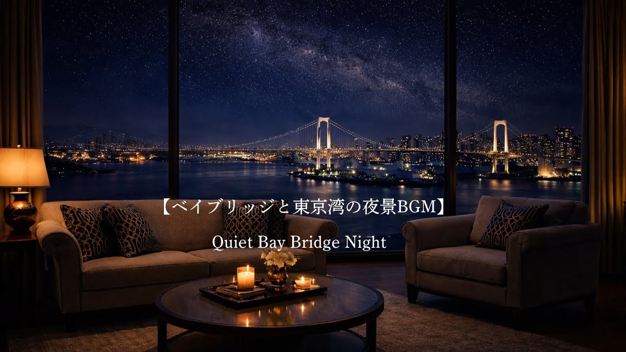 【ベイブリッジと東京湾の夜景BGM】Quiet Bay Bridge Night | Calm Piano Ambient for Sleep