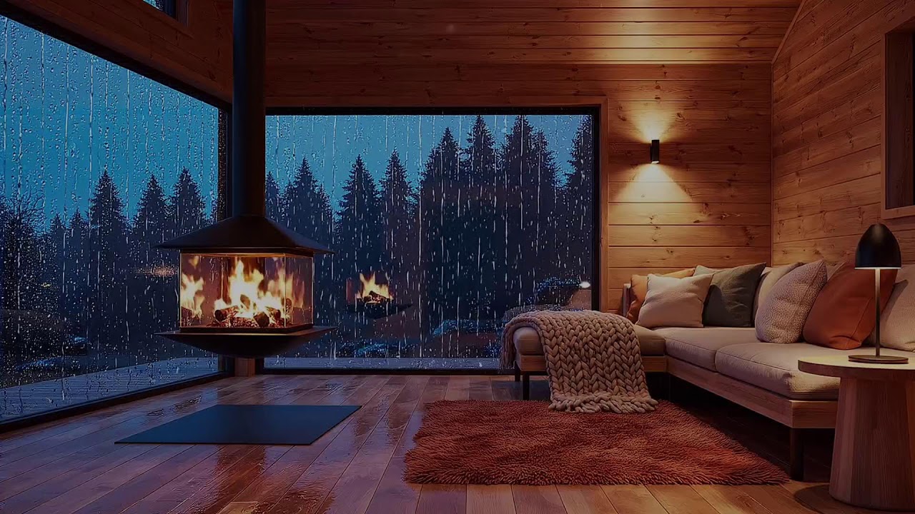 🔥 Cozy Cabin Heavy Rain 24/7 | 🌧️ Rain Sounds & Crackling Fireplace #rainoundforsleep