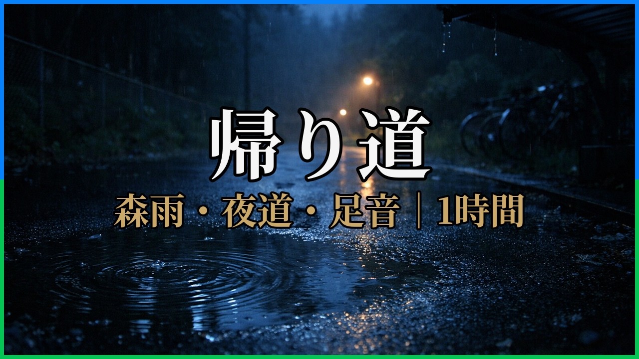 【睡眠用BGM】帰り道に溶ける雨｜森雨・夜道・足音｜1時間