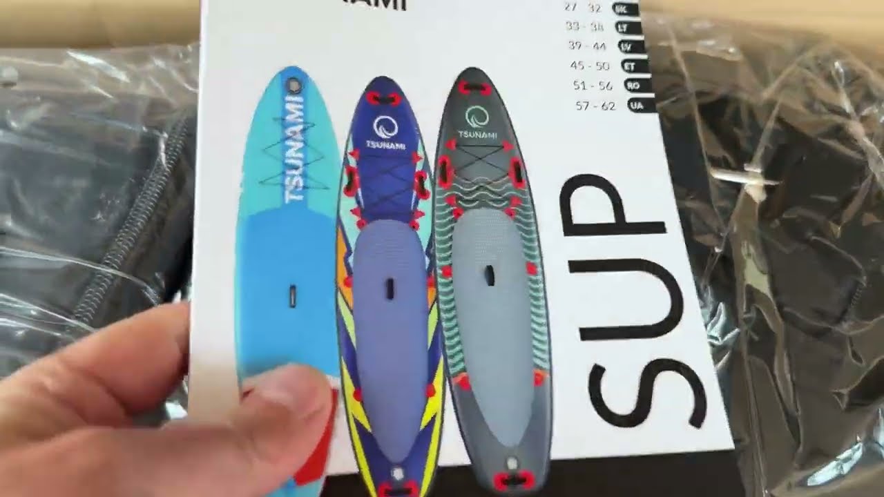 SUP доска надувная TSUNAMI Bolt T08 320 см с веслом распаковка и маленький обзор #SUP #TSUNAMI #море