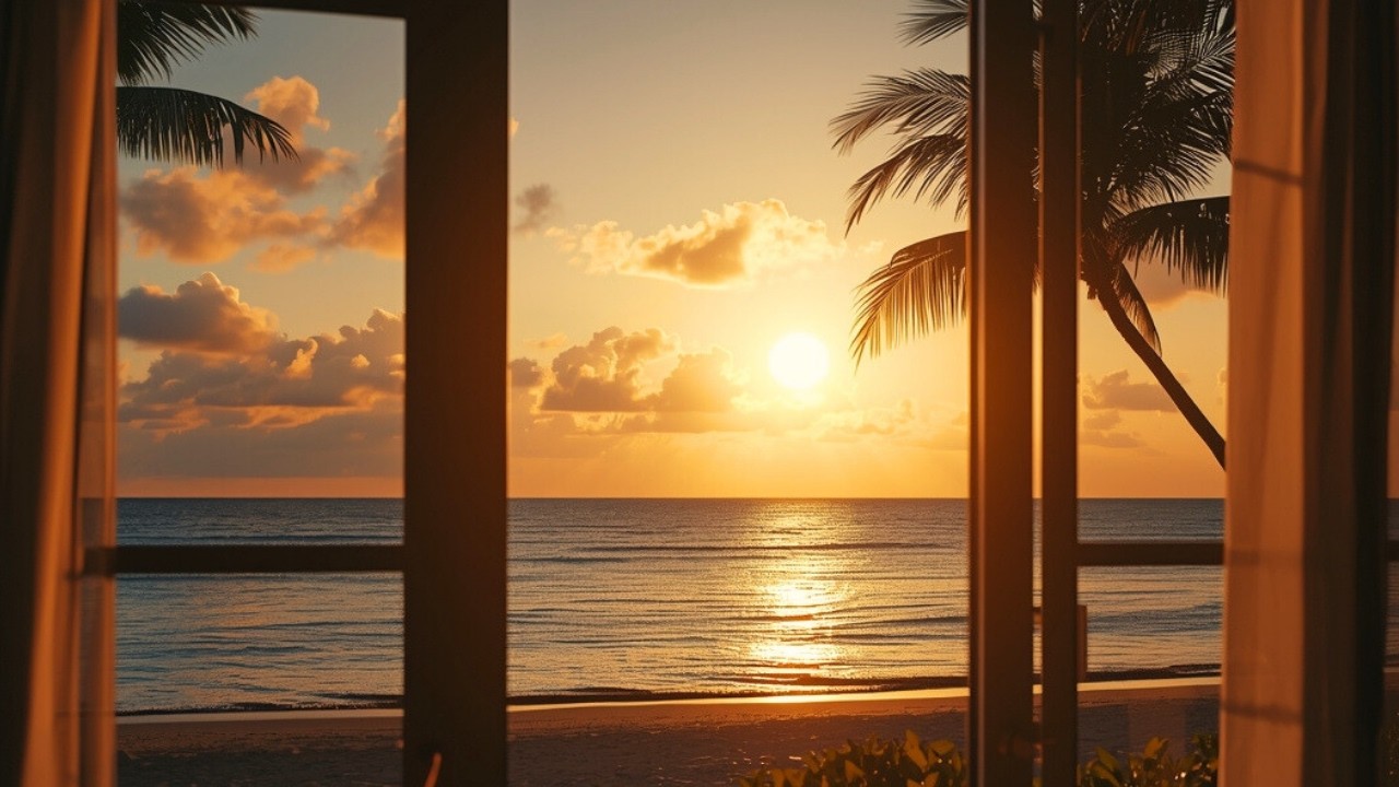 Tropical Paradise Window View in 4K | Calm Beach Escape