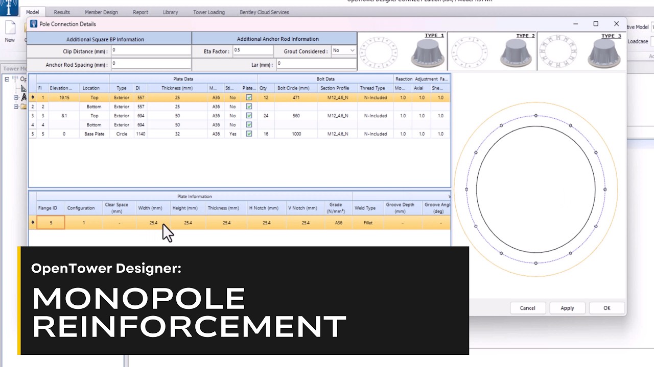 Monopole Reinforcement and Connection Design with OpenTower Designer