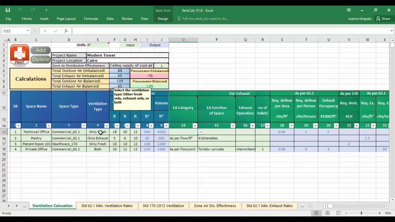 ventilation calculation sheet excel - VentCalc