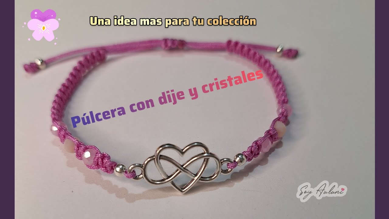 Pulsera tejida con dije y cristal rondel 💎