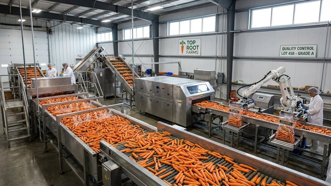 Inside a Modern Carrot Processing Plant 😱 From Farm to Table
