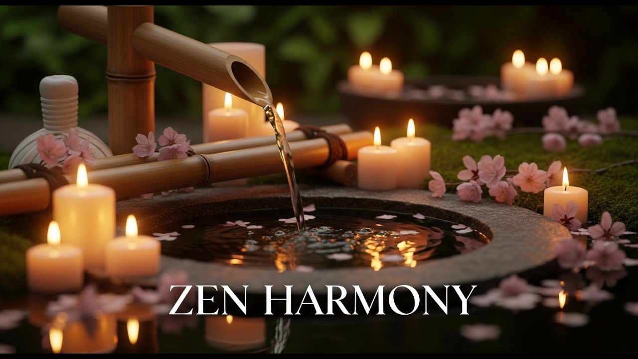 Nature Zen Ocean Harmony Bamboo Fountain and Candle Glow for Relaxation Deep Sleep Meditation Peace