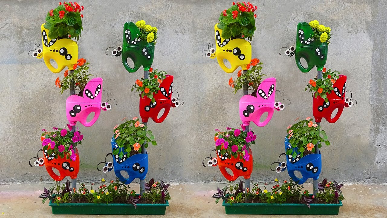 Make Amazing Vertical Flower Pots from Recycling Plastic Bottles for Small Garden