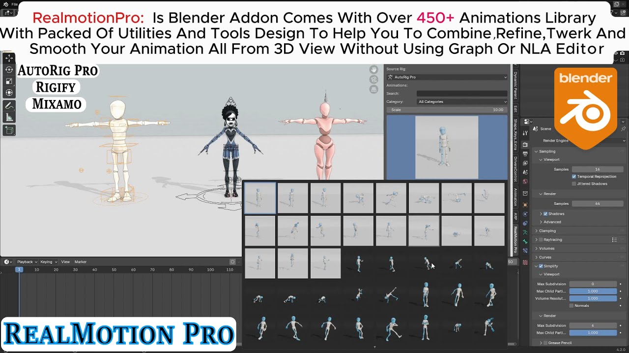Master Animation in Blender with RealMotion Pro – Refine & Transfer with Ease With Over 450+ Library