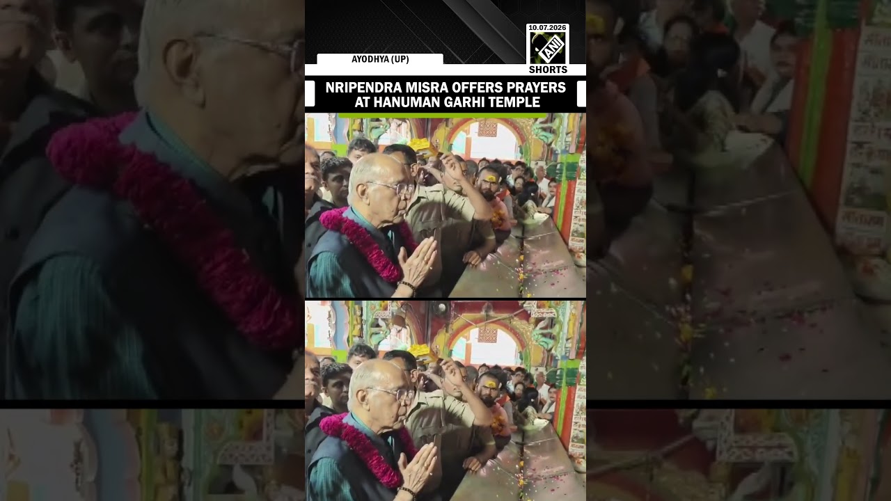 Ram Mandir Construction Committee Chair Nripendra Misra offers prayer at Hanuman Garhi Temple