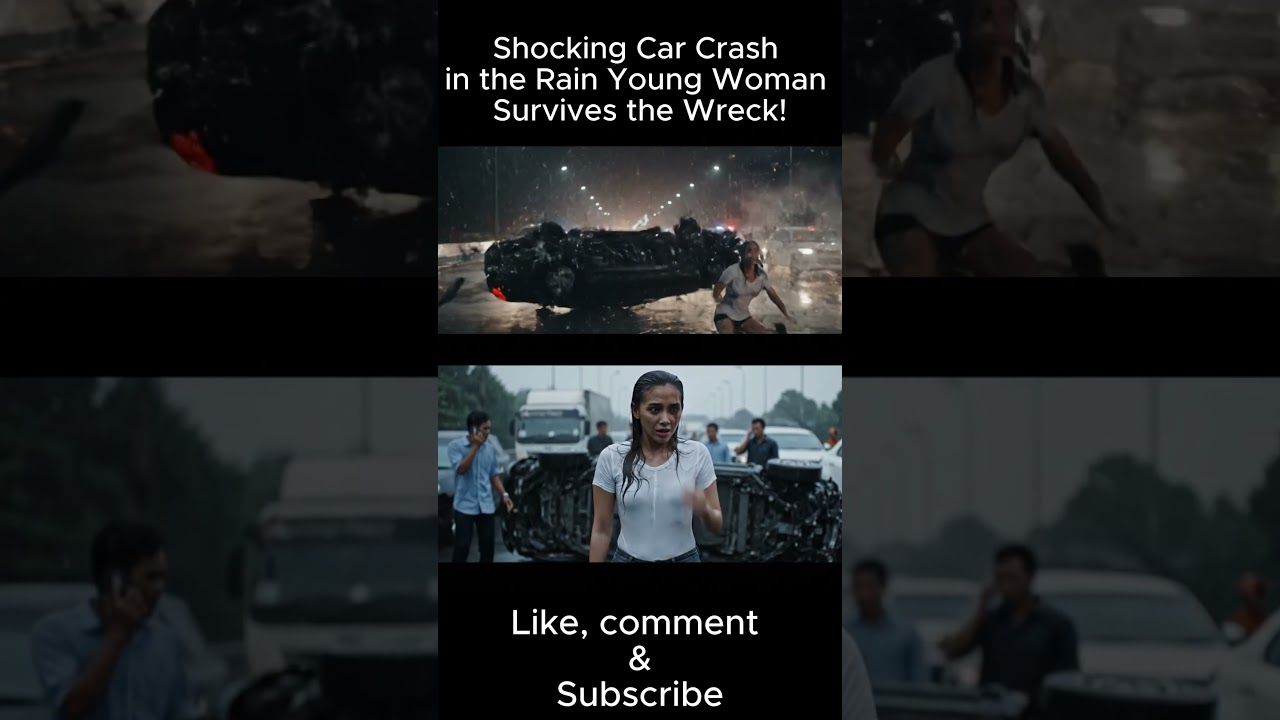 Shocking Car Crash in the Rain  Young Woman Survives the Wreck! #aiscene  #carcrash  #carcrash