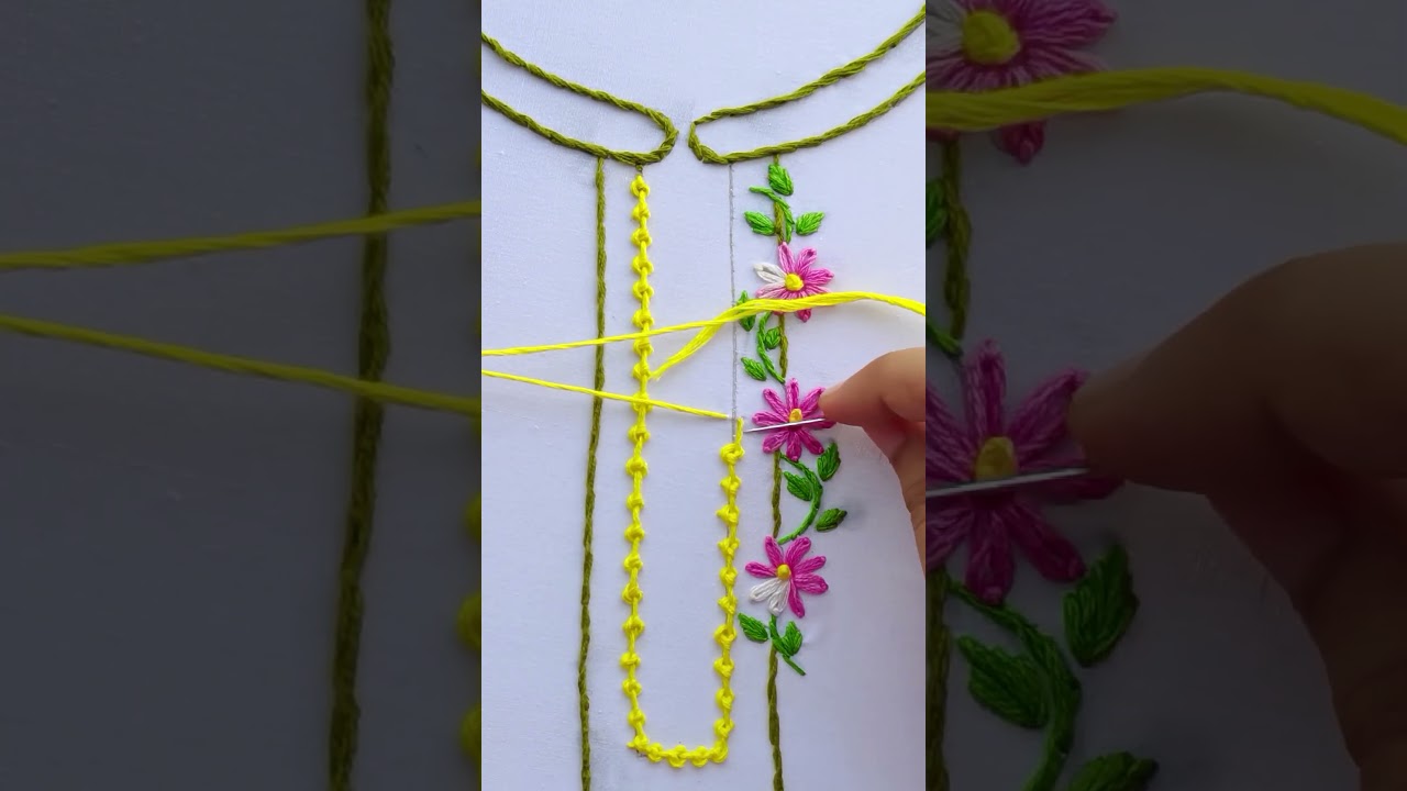 very simple hand embroidery design || how to palestrina stitch #embroidery #shortvideo #art