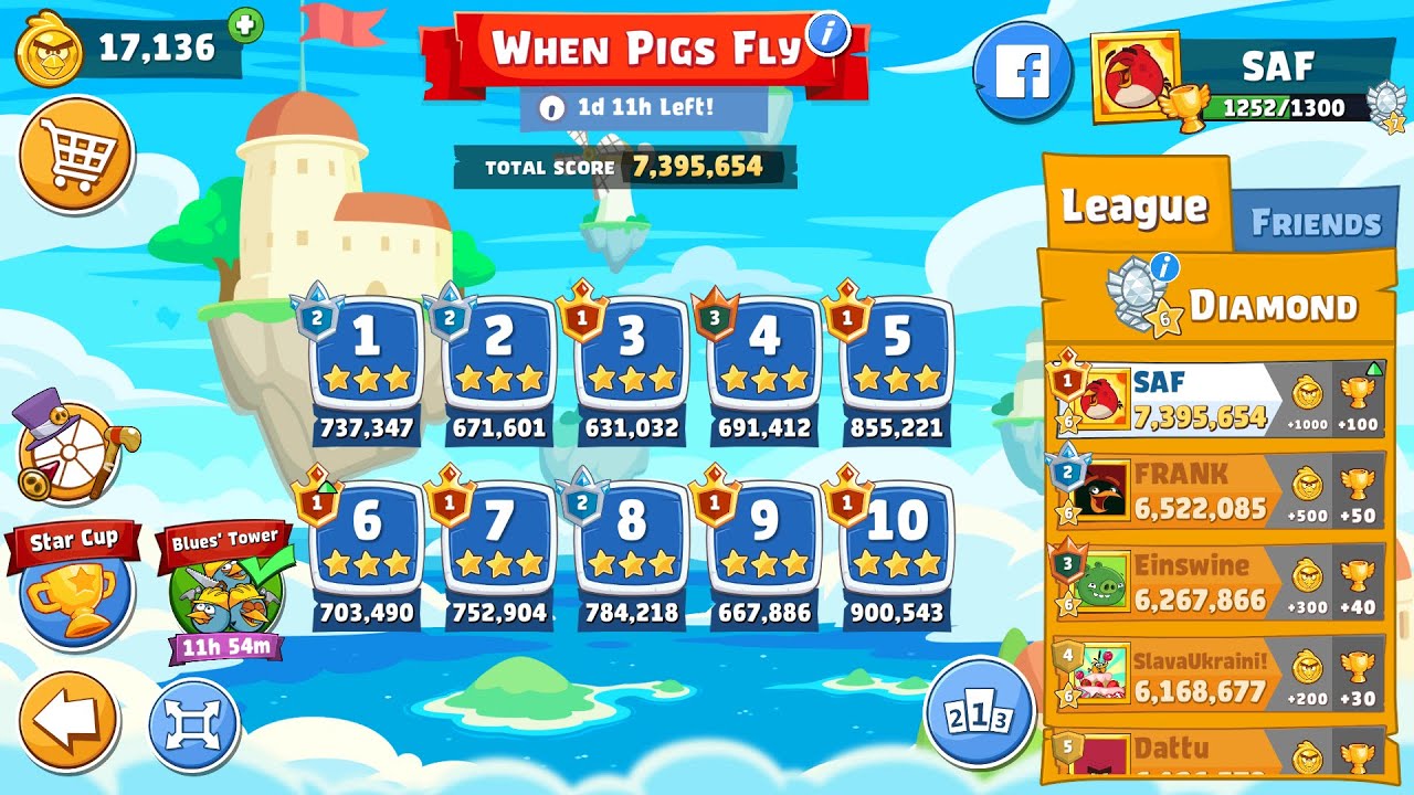 Angry Birds Friends. When Pigs Fly. All levels 3 stars. Passage from Sergey Fetisov