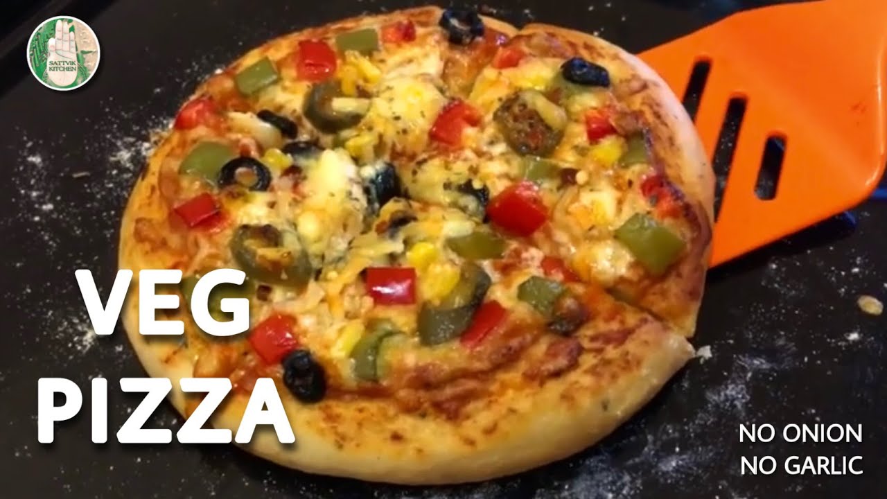 Veg Pizza recipe || How to make vegetarian Pizza at home || No Onion No Garlic || Sattvik Kitchen
