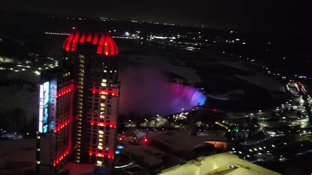 Niagara Falls night, view from 45 floor of HILTON NIAGARA FALLS FALLSVIEW .