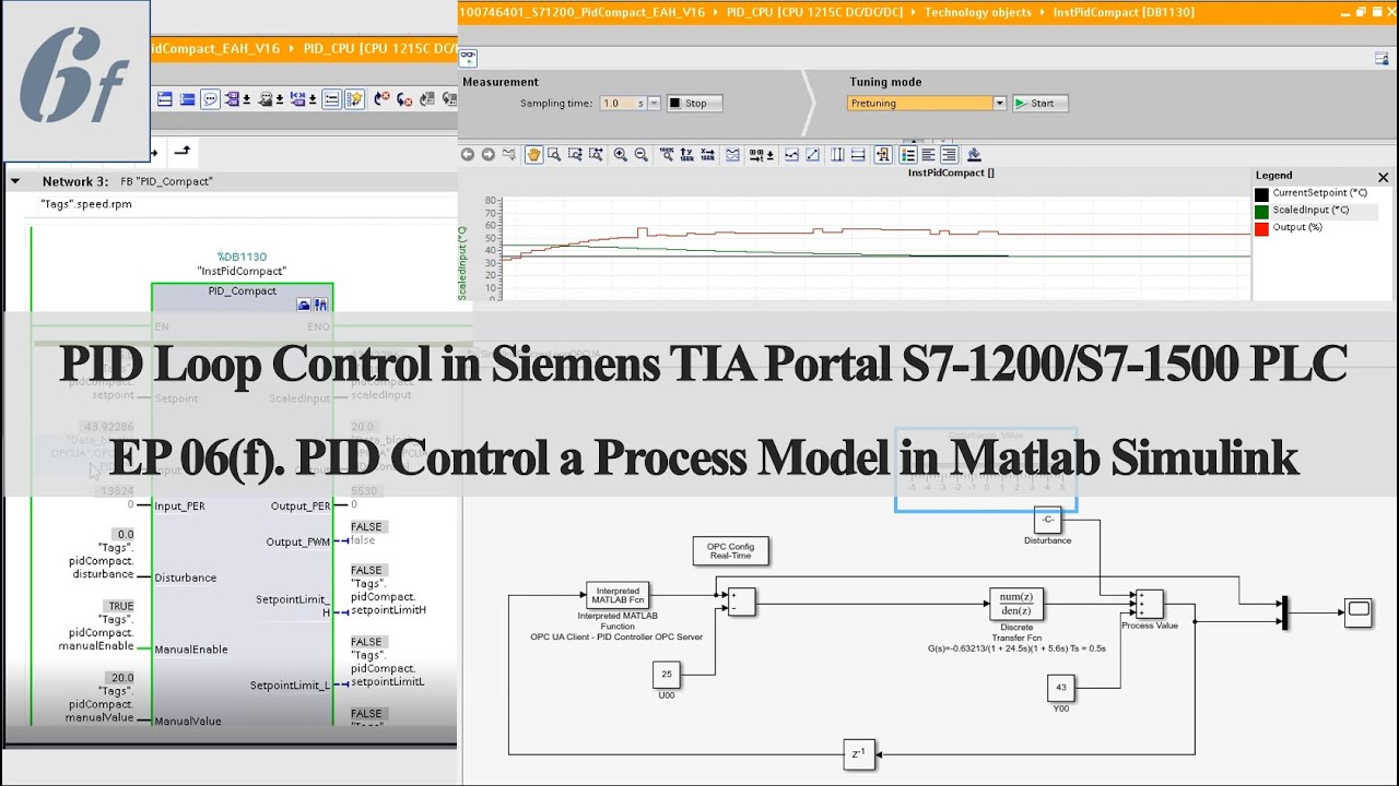 PID16 - Siemens PID06f - PLC PID (TIAPortal PID_Compact) Controls a Process Model in Matlab Simulink