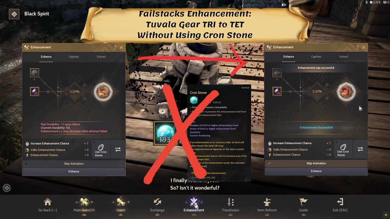 Black Desert Online [BDO] - Failstacks Enhancement: Tuvala Gear TRI to TET Without Using Cron Stone