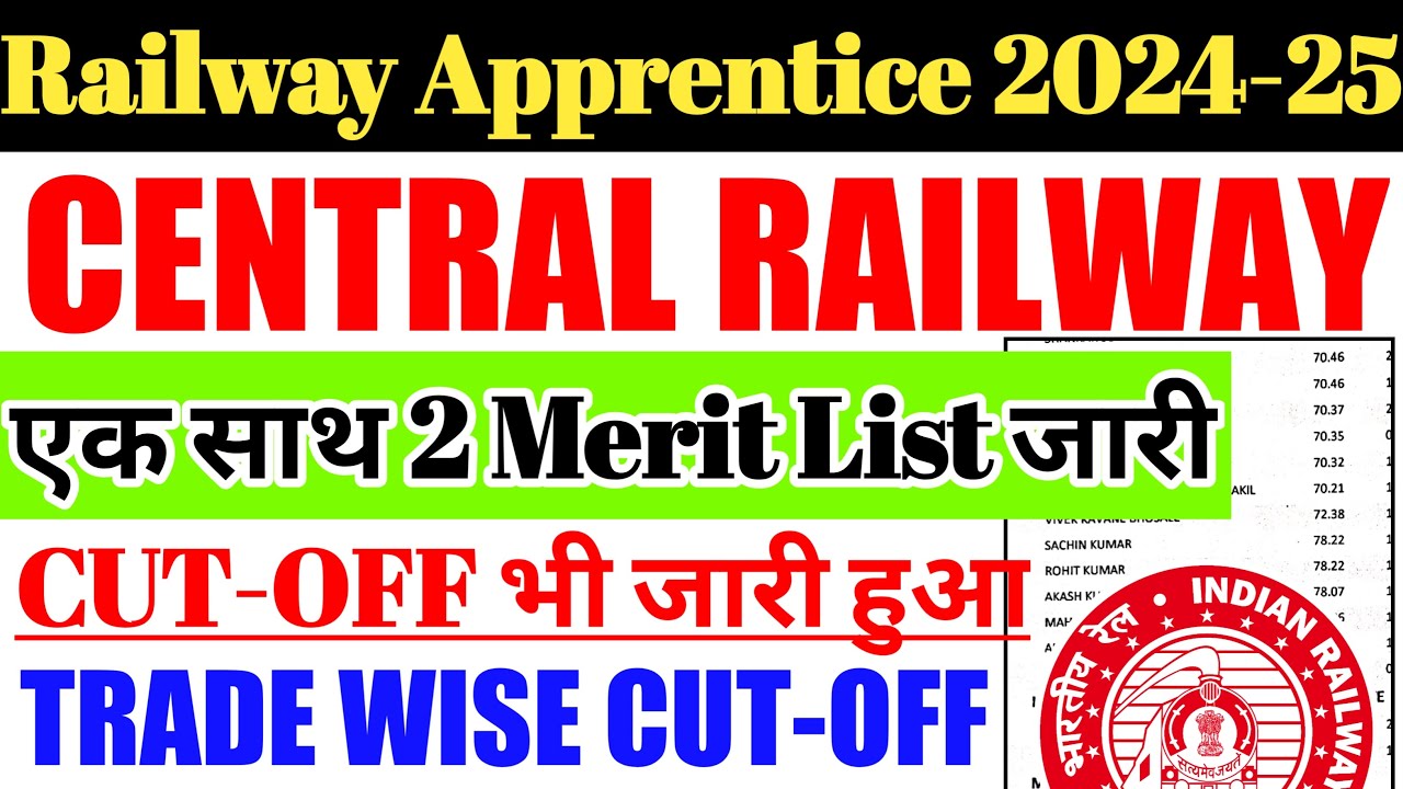 Central Railway Apprentice 2024-25 | एक साथ 2 Merit List & Cutoff जारी हुआ, Railway Apprentice Merit