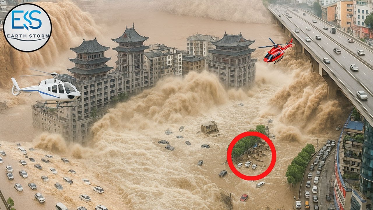 China Flood Disaster: Yunnan Underwater as Towers Collapse, Homes Vanish and Chaos Unfolds