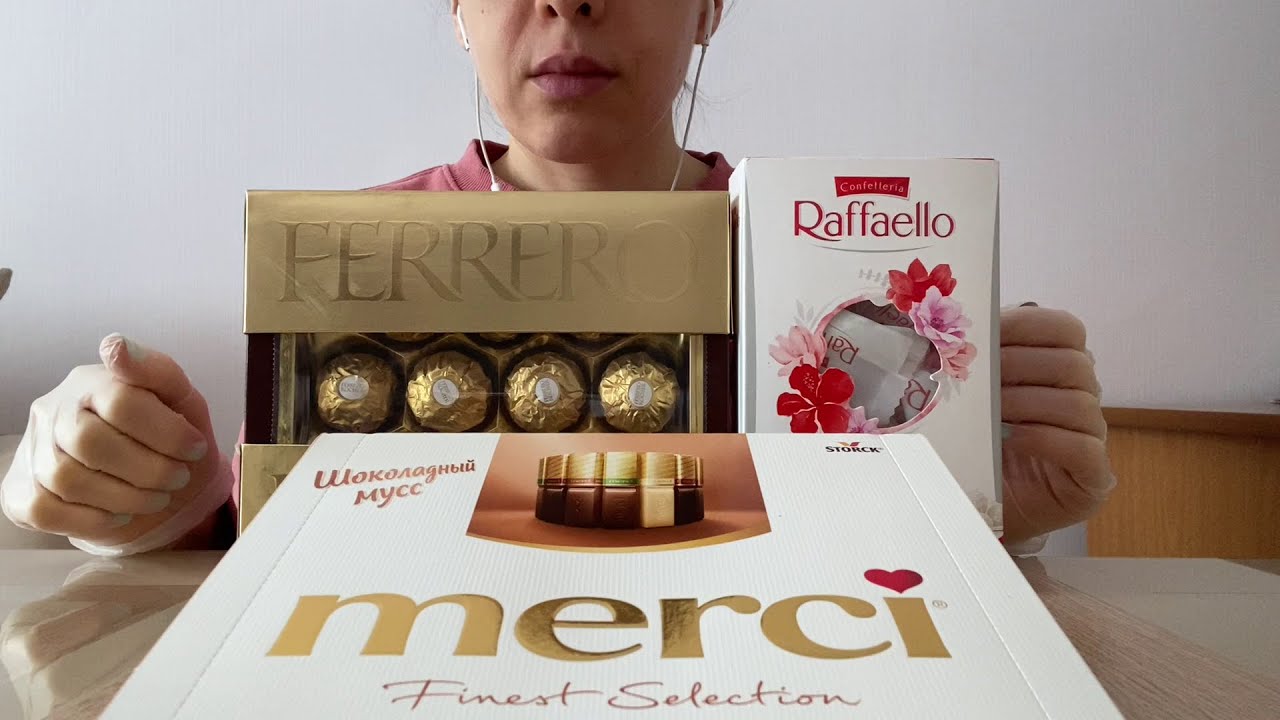 АСМР ИТИНГ КОНФЕТЫ (FERRERO ROCHER, RAFFAELLO, MERCI) СЛАДОСТИ МУКБАНГ ASMR EATING CANDIES MUKBANG
