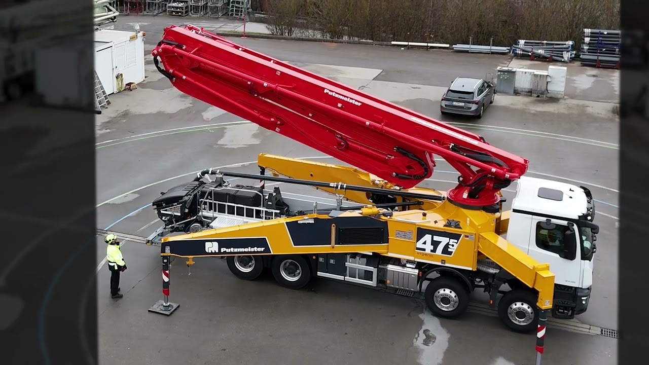 Putzmeister: Setup of a Putzmeister truck mounted pump M47-5 with Fullflex-support system.