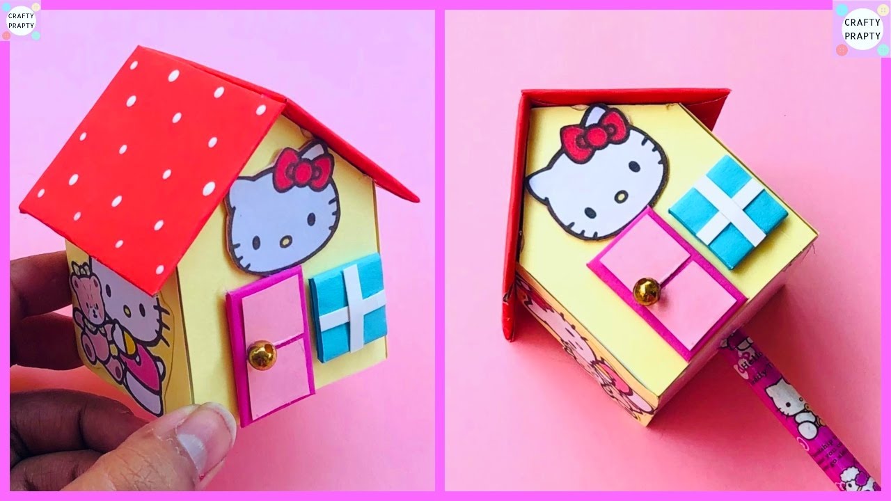 How to make Hello kitty House Shape Pencil Sharpener With Paper/Hello Kitty Stationery/Supplies