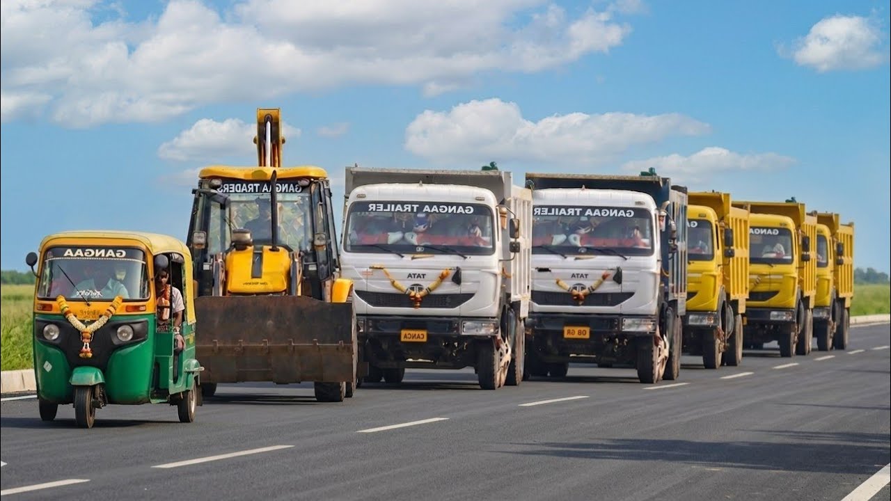 New JCB 3dx Backhoe Machine Loading Stone 🪨 In Three TATA Yellow Truck And Tow White Truck | Auto 