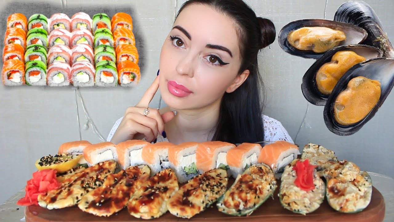 Бизнес моего детства 😅/ Суши-Роллы и Мидии / Mukbang Ayka Emilly