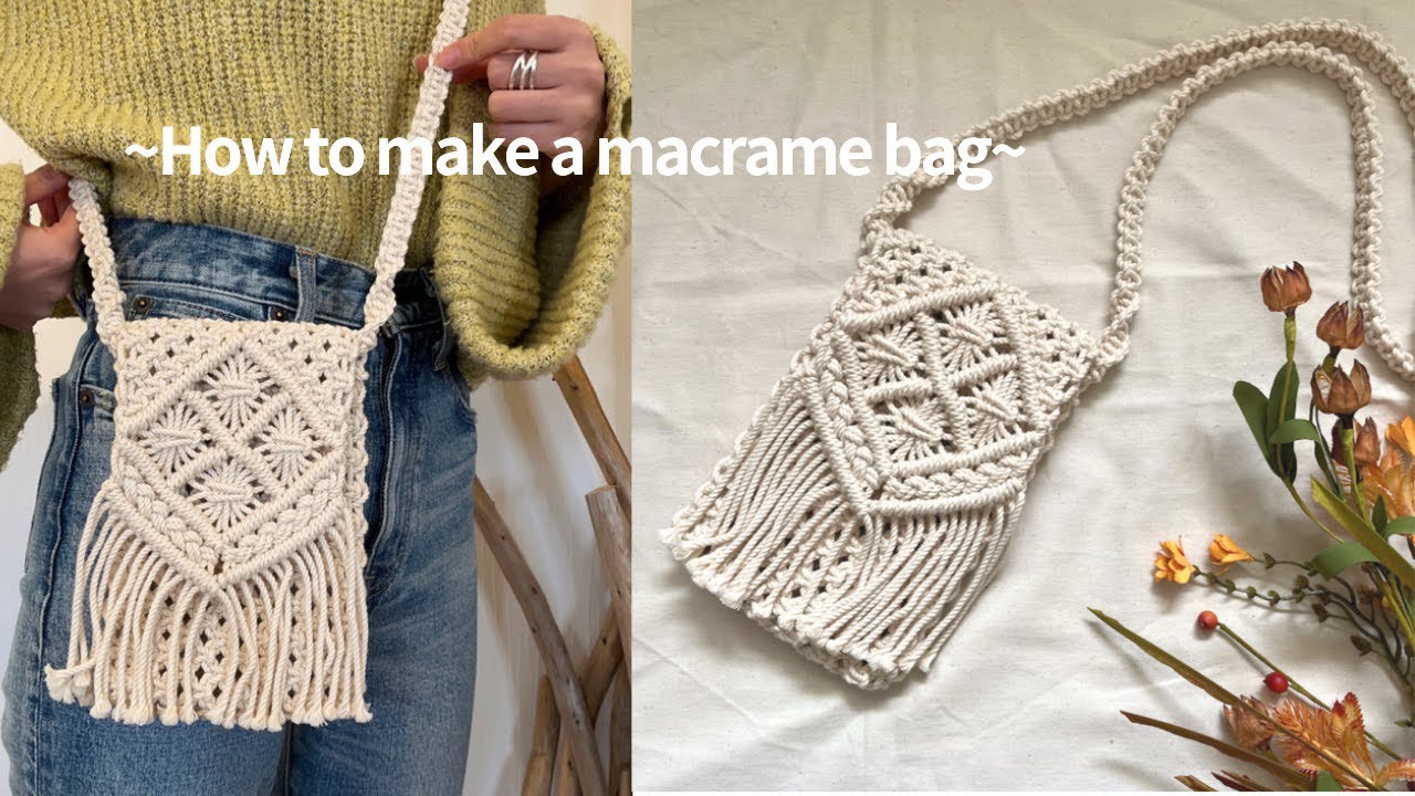 スマホが入るマクラメショルダーバッグの作り方~ How to make a macrame shoulder bag~