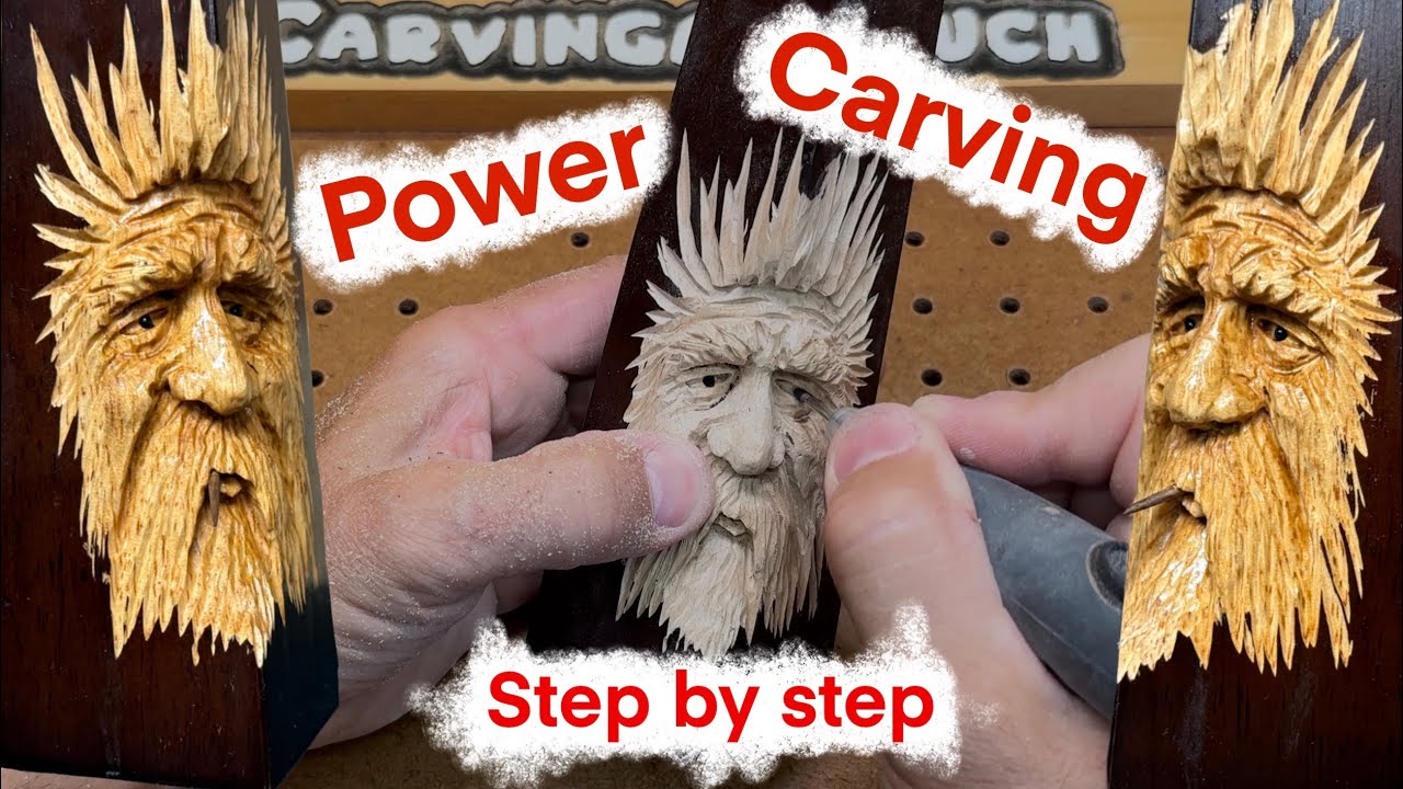Step by steps power carving wood spirit with Dremel Kutzall Foredom