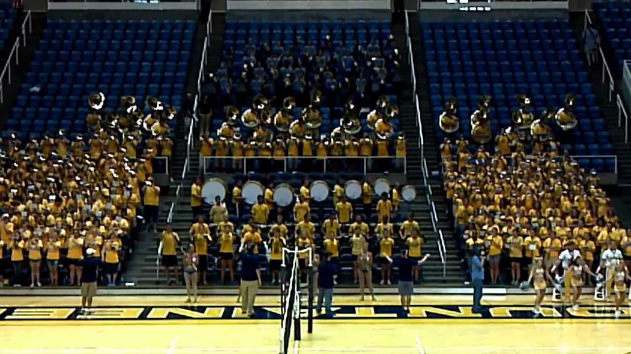 WVU Marching Band plays Hail West Virginia at Coliseum for first Big 12 matchup: Volleyball 8/29/12