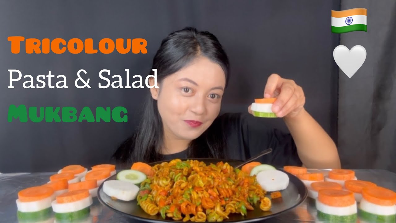 🧡🤍💚TRICOLOUR 🍝& Salad 🥗 Mukbang 🇮🇳 | Republic Day Special Food ASMR 😋