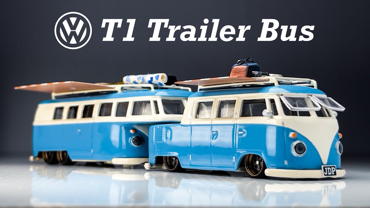 Volkswagen T1 Limo Trailer Camper Bus 8 wheelers Diecast Custom Welly