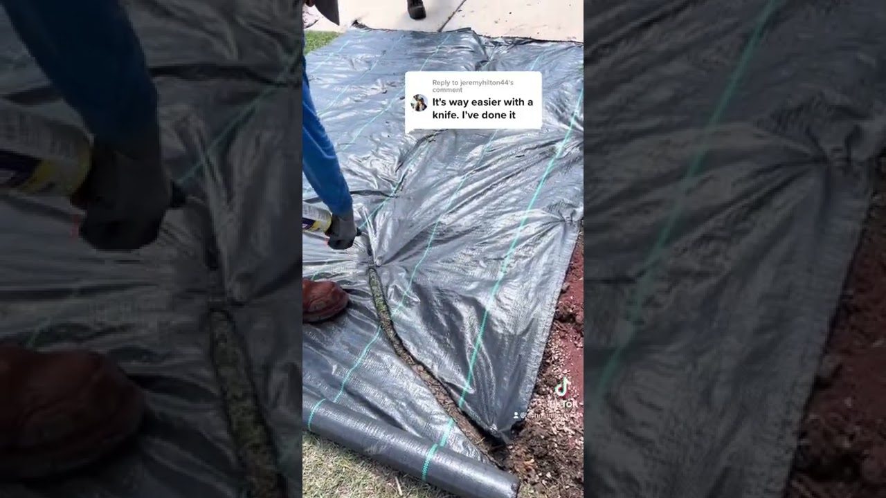 Torch cutting Landscape Fabric #landscapefabric #GrantsOutdoor #Weedmat #weedtarp