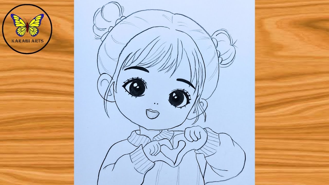 Easy girl making a heart sign drawing| easy valentine's day drawing
