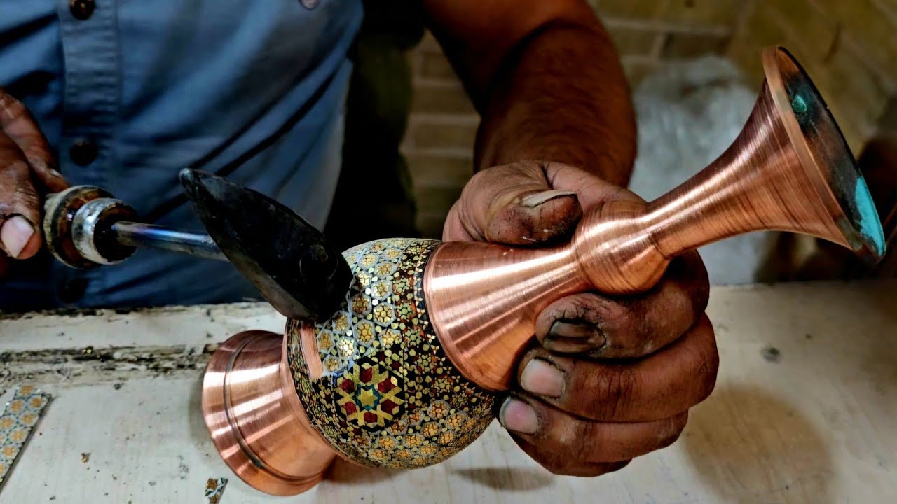 Handmade persian khatamkari On A Vase : Iranian Traditional Handicrafts