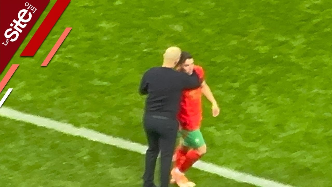فرحة جنونية للركراكي بهدف ابراهيم دياز بعد طول انتظار ويعانق نجم المنتخب المغربي