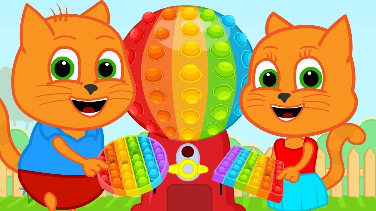 🔴 Cats Family in English - Gumball Machine Rainbow Costume Cartoon for Kids