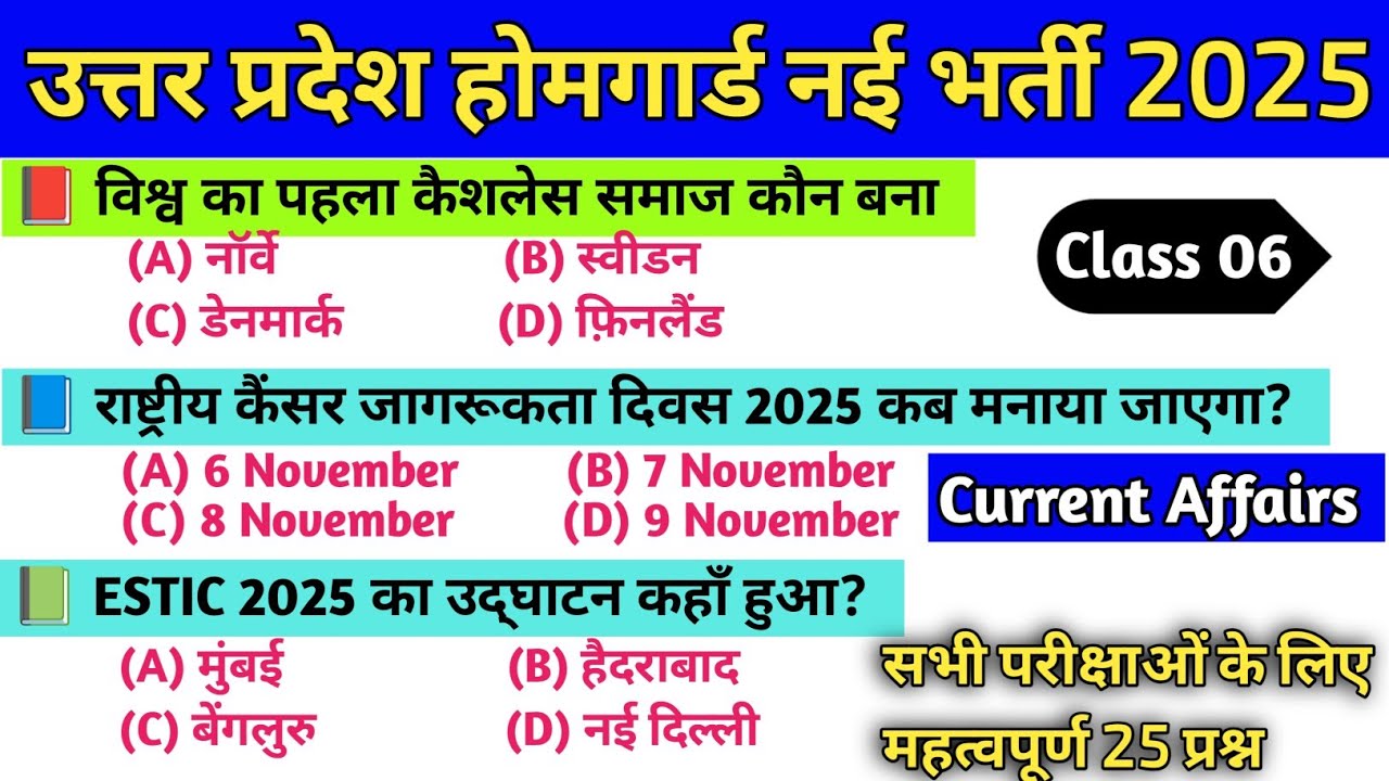 UP HOME GUARD 2025 | Current Affairs | Class 06 | Daily Current Affairs 