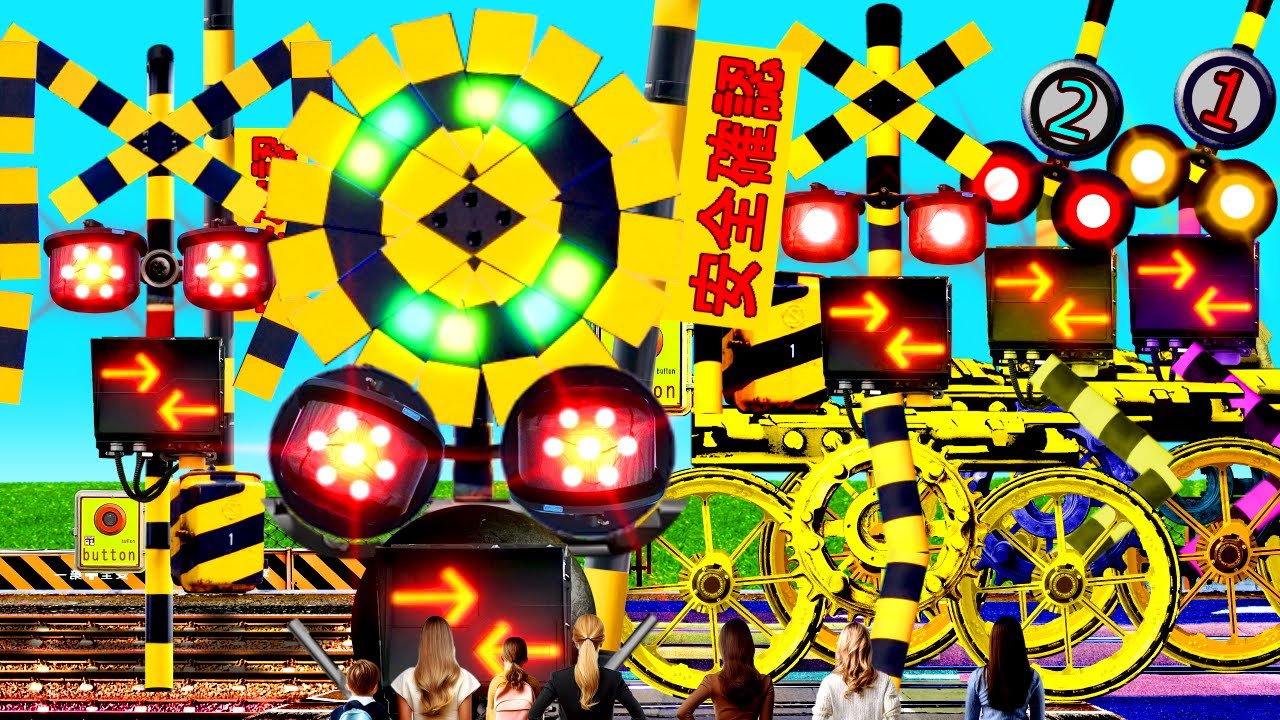 【踏切アニメ】どうしてヘンテコおかしなふみきりカンカン😂😂😂Why is this such a strange crossing?very funny sounds♪